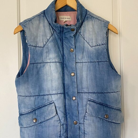 Cloth & Stone Denim Puffer Vest – Size Small - Picture 2 of 3